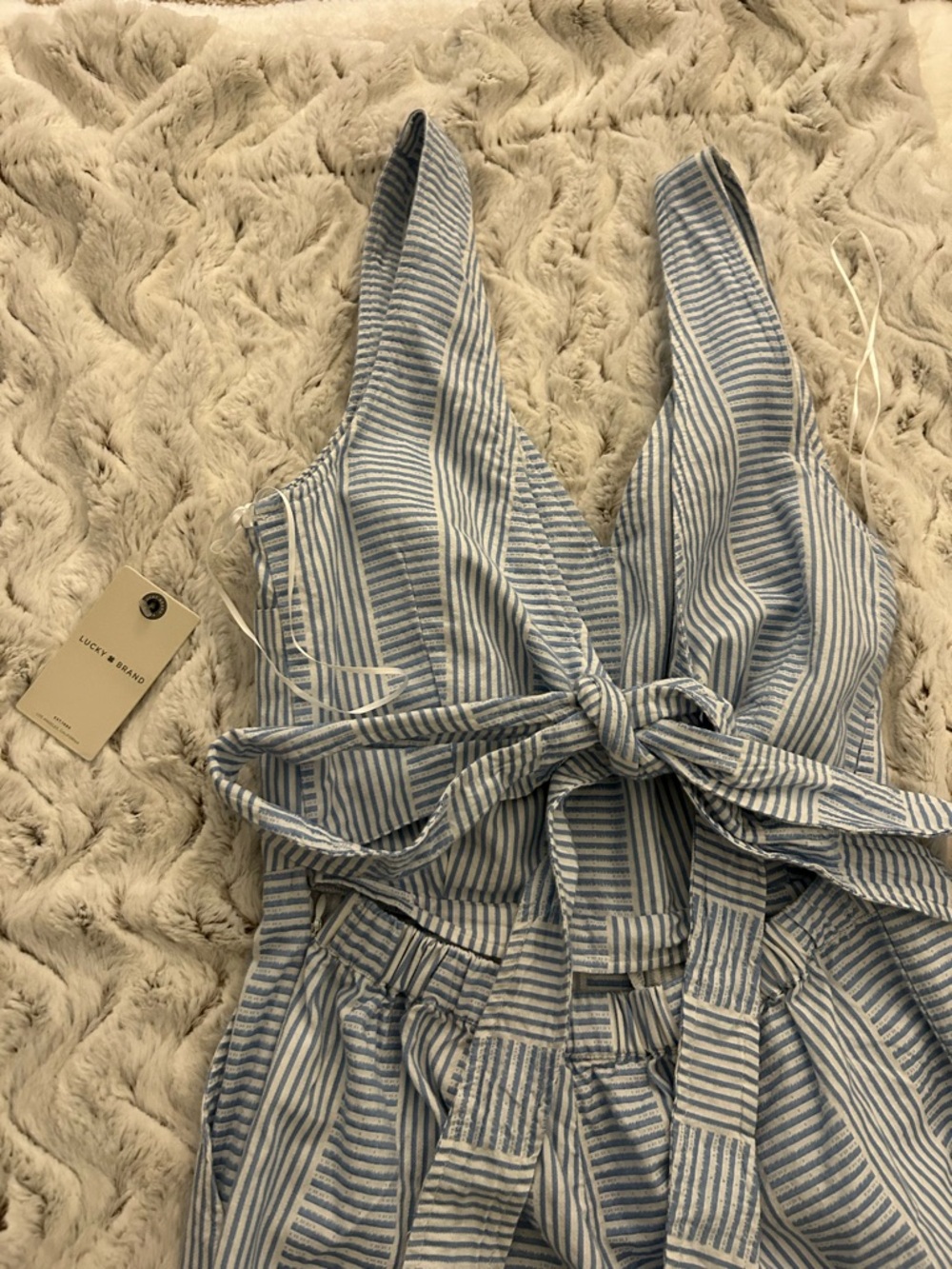 Lucky Brand Blue & White Striped Sleeveless Wide-Leg Jumpsuit - Picture 3 of 4